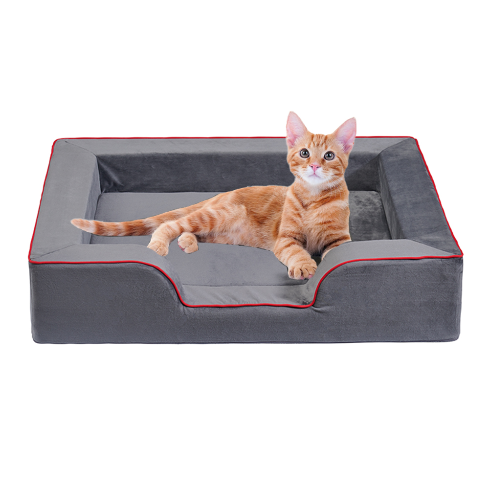 Orthopedic Memory Foam Dog Bed with 3 Sides Bolster, Cozy Pet Bed Mat with Removable Washable Cover, Rectangle Pet Couch Non-Slip Bottom